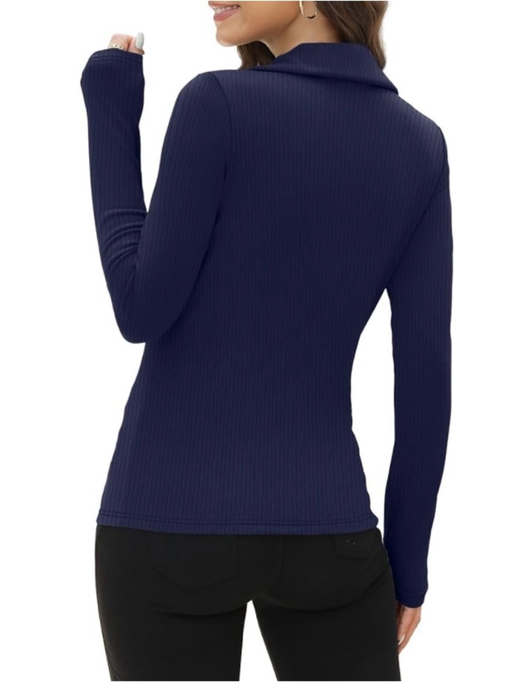 🎉Slim-fit long-sleeve polo, collared knit top V-neck businesscasual essentials. - Picture 3 of 12